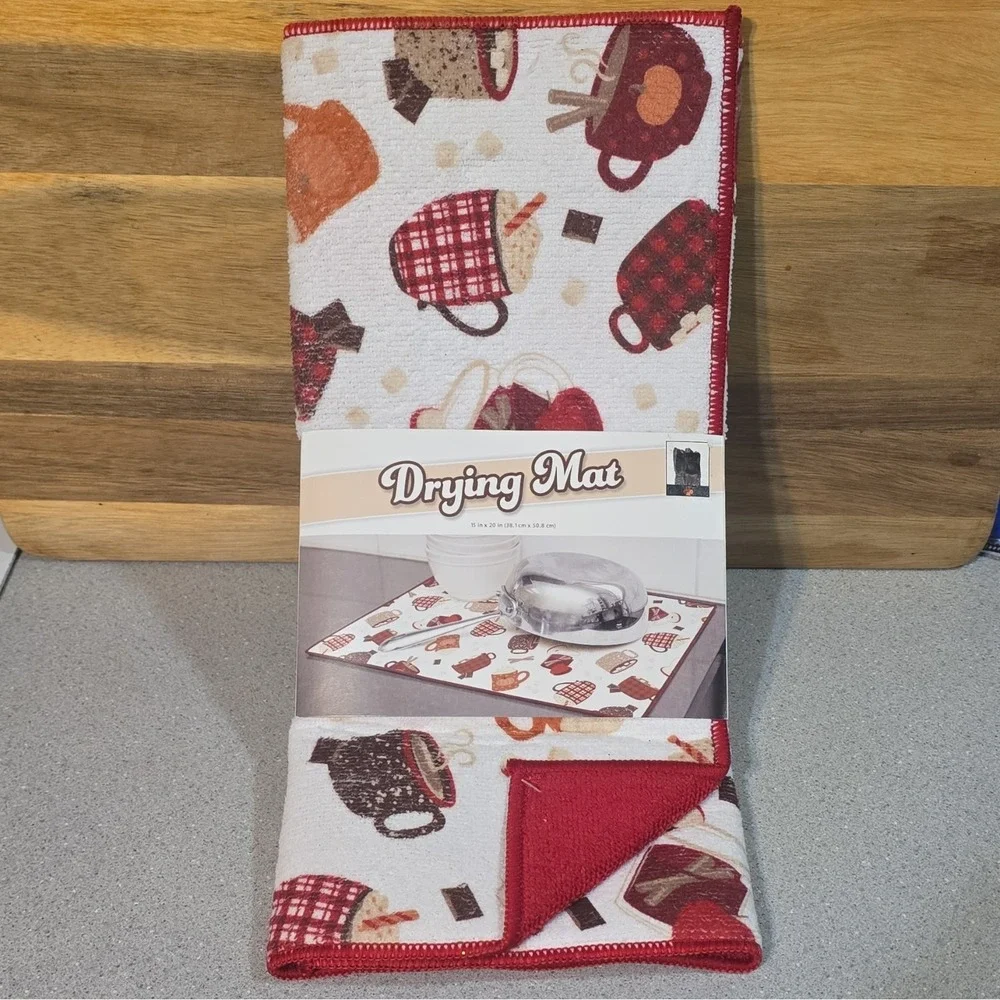 Hot Cocoa Station Drying Mat Set w/ 2 Spatulas & Hanging Sign, Red/White